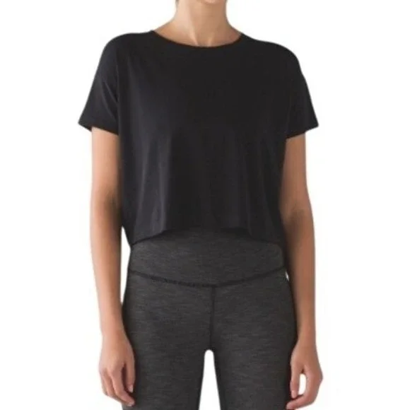 Lululemon Cate Crop Tee Black Est Size 4 Super Soft Pima Cotton - Picture 9 of 9